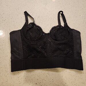 Vintage Loveable Boutique Longline Bra 36B Black Underwire Lined